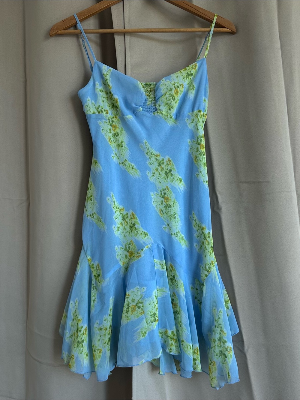 UO Blue Floral Slip Dress with Green Accents